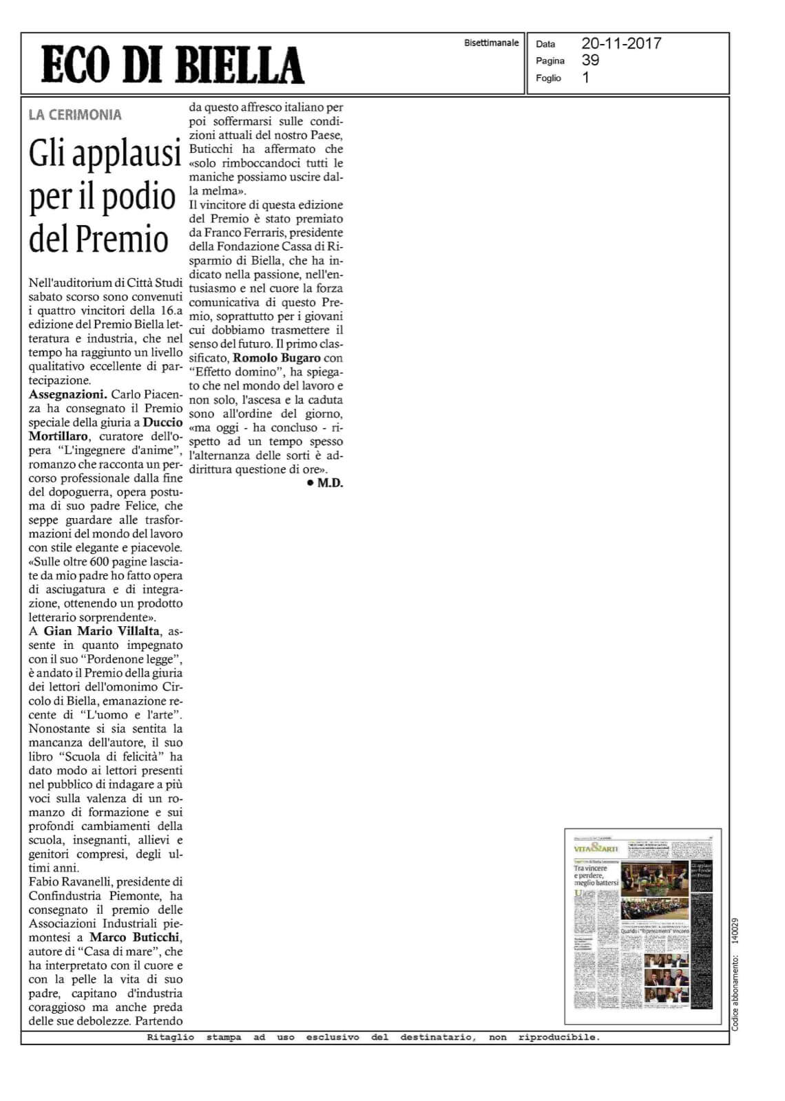 GLI APPLAUSI PER IL PODIO DEL PREMIO | Premio Biella Letteratura Industria