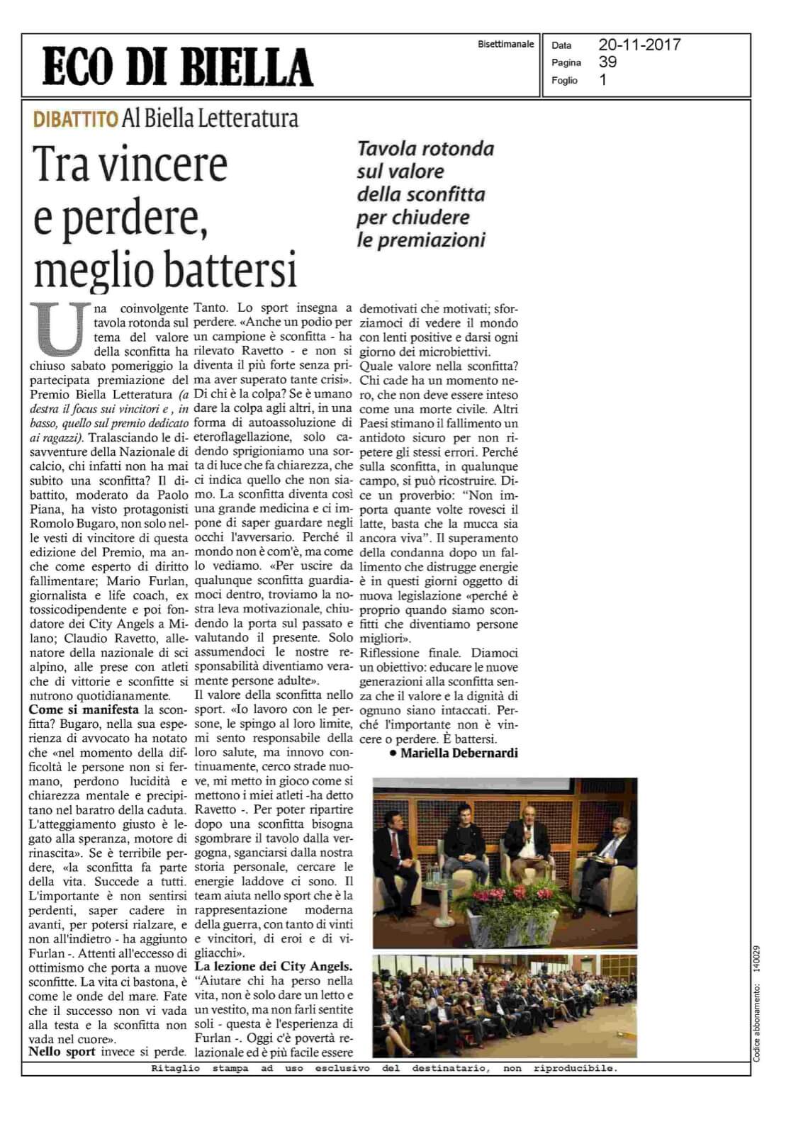 TRA VINCERE E PERDERE, MEGLIO BATTERSI | Premio Biella Letteratura Industria