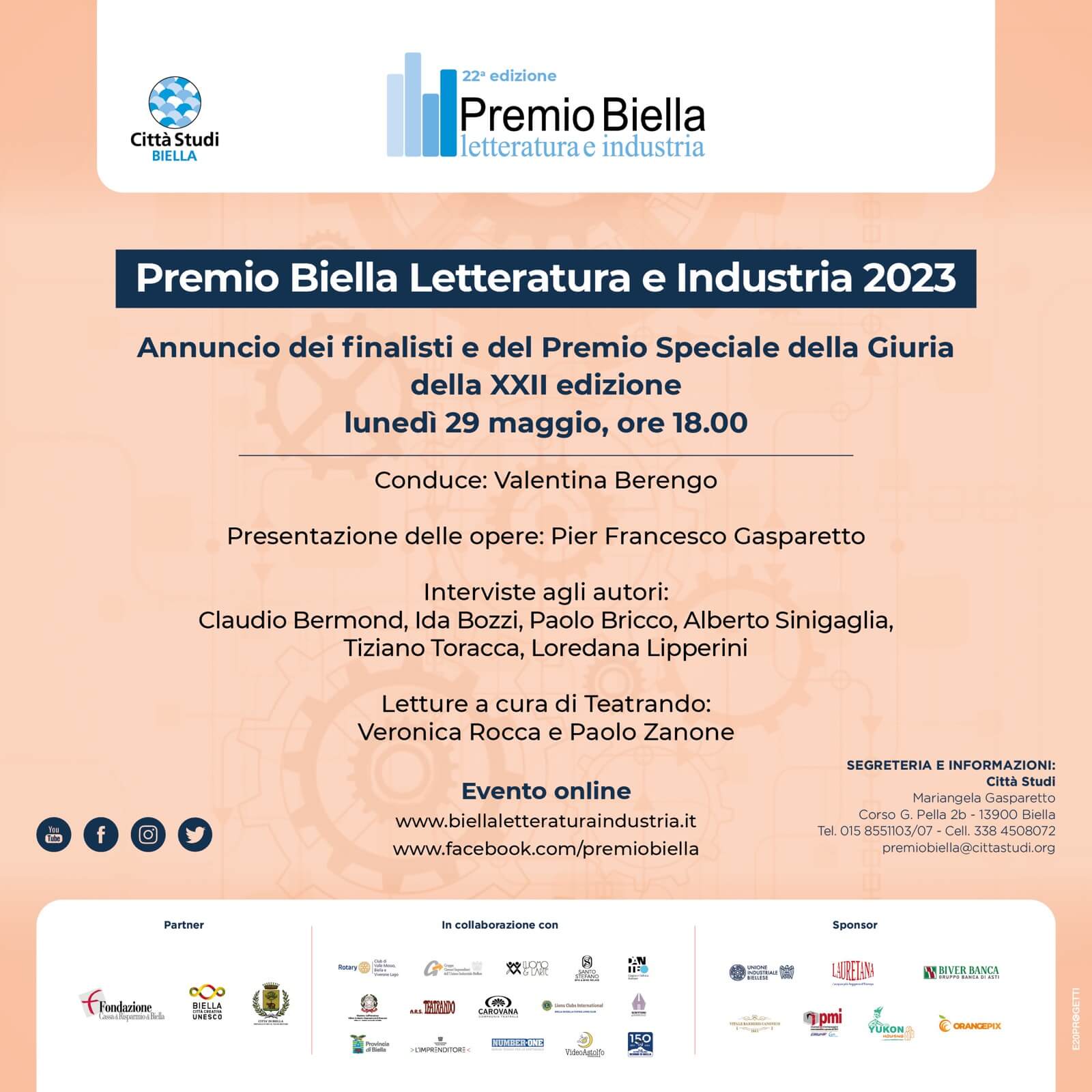 Annuncio dei finalisti e del Premio Speciale della Giuria della XXII edizione | Premio Biella Letteratura Industria